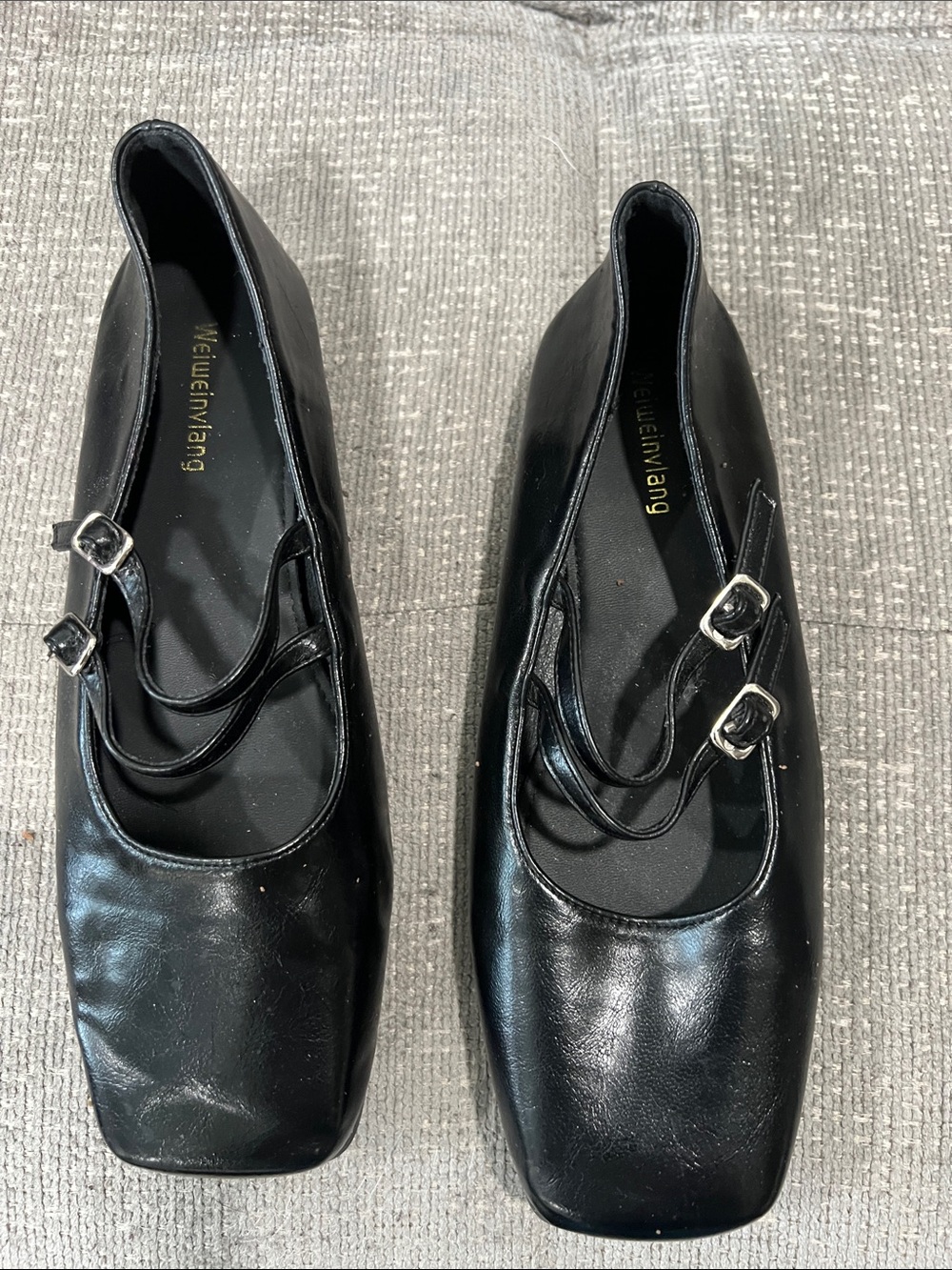 Source Unknown Black Double-Strap Square-Toe Flats